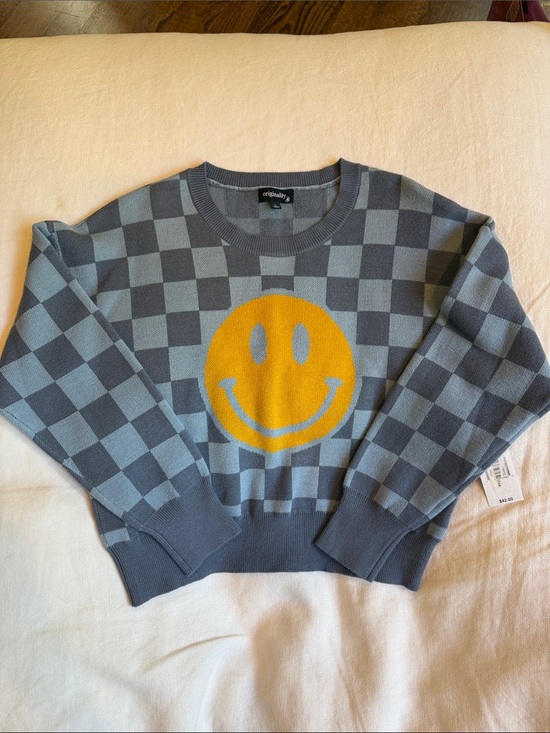 Originality Other - Smiley Checkered Crew Sweater - Yellow & Gray